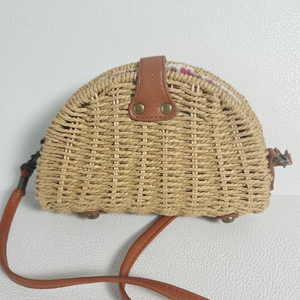 Straw Crossbody Bag Womens Small Beige Woven Faux Leather Boho Floral Beach